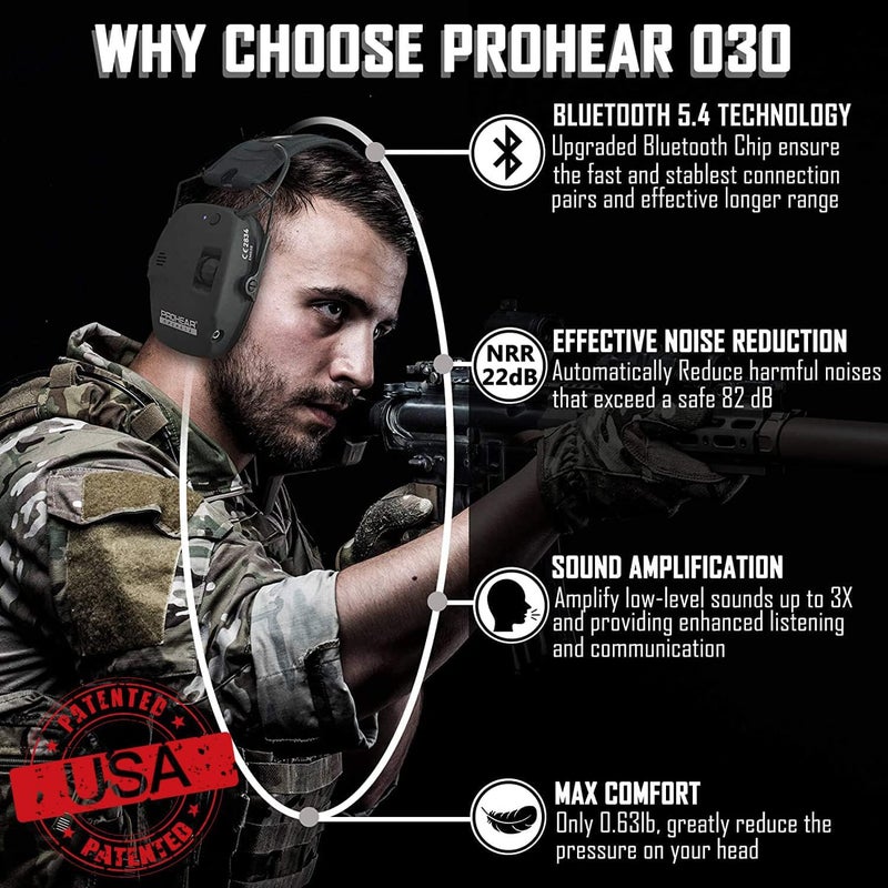 PROHEAR 030 2 Pack Bluetooth 5.4 Electronic Shooting Ear Protection Earmuffs with Foam Ear Pads-Black - Image 2